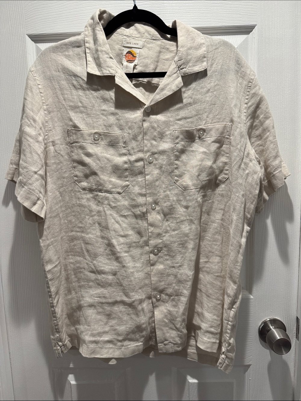 C&C California Men's Short-Sleeve Button-Down Shirt in Cream 100 % linen